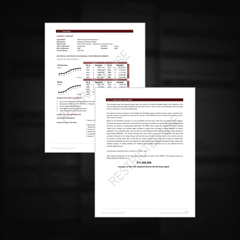 most probable selling price report documents